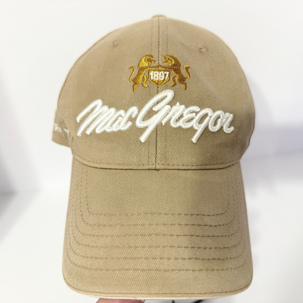 MacGregor Tourney Golf Hat Mens Tan Khaki V-Foil 1897 Embroidered Strapback Cap